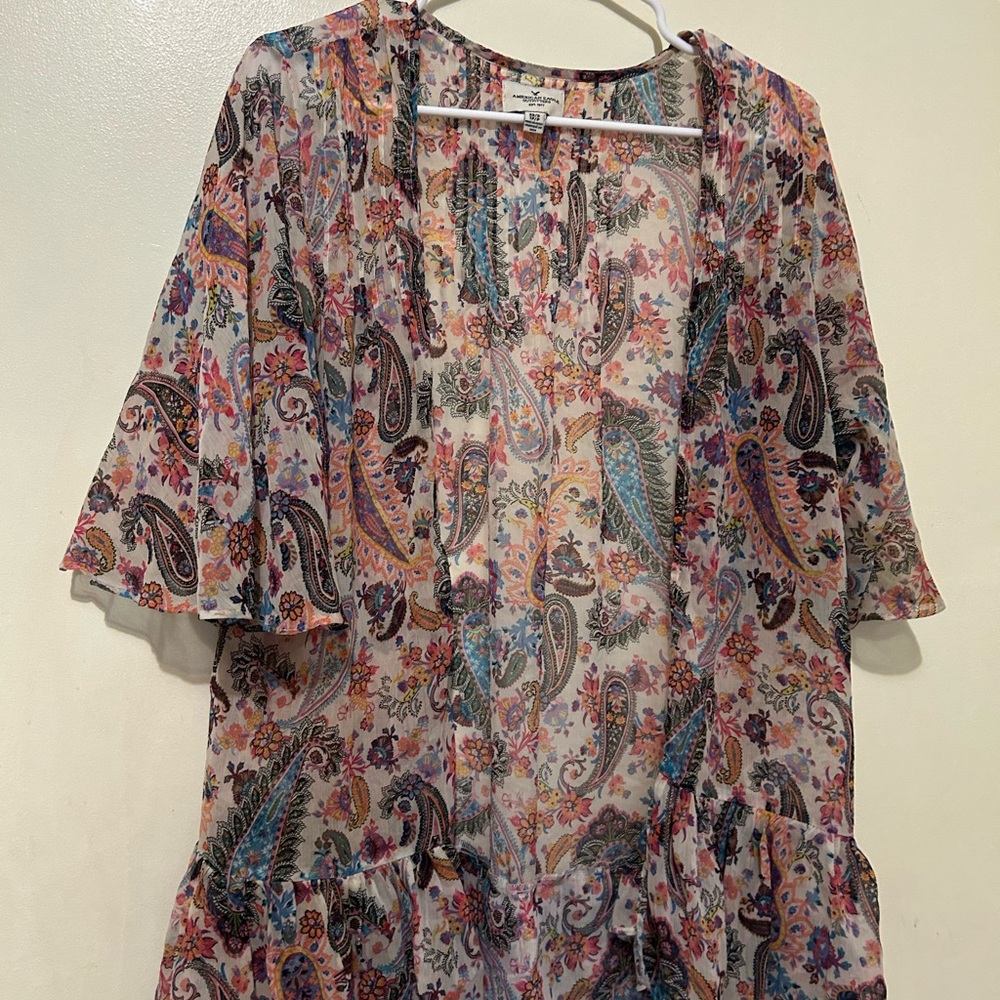 Sheer Paisley Kimono Cover-Up in Multi Colors Sz XS Chiffon
